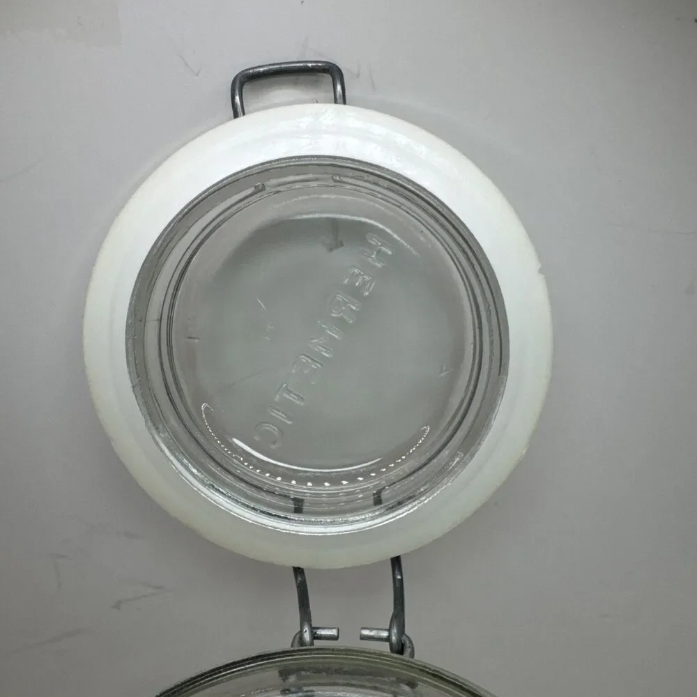 2 Carlton Glass Jar Canister 10” & 9” Bail Lid Strawberries 2 L 1.5 L USA
